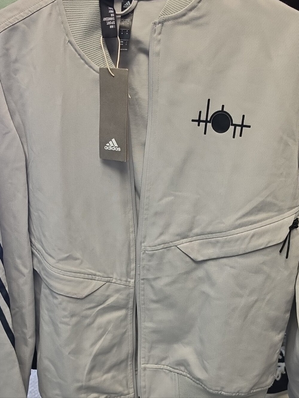 adidas Light Gray Men’s Bomber Jacket with Black Logo